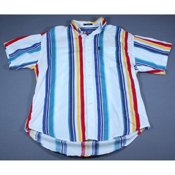 Vintage Chaps Ralph Lauren Vertical Striped Short Sleeve Lightweight Sz L - Picture 1 of 11
